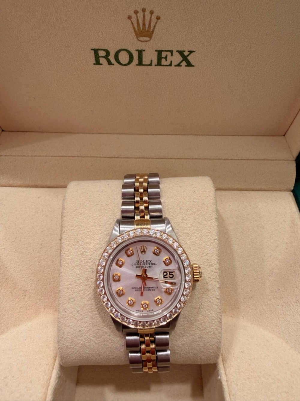Rolex Two-Tone Gold & Silver Ladies Diamond Bezel Datejust